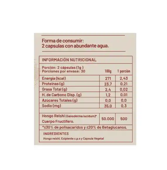 Reishi Hongo 500 Mg 60 Capsulas