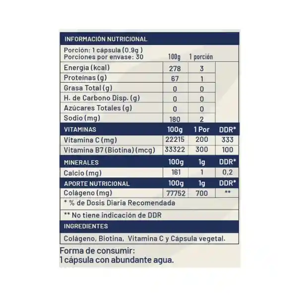 Colágeno Hidrolizado + Biotina + Vitamian C - 60 Capsulas