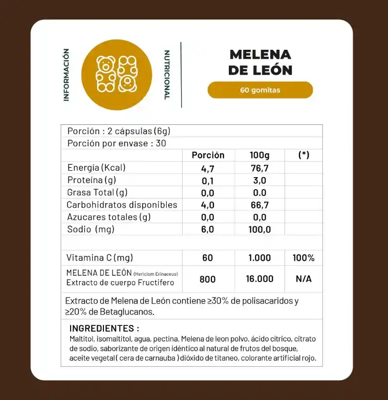 Hongo Melena De León + Vitamina C 60 Gomitas