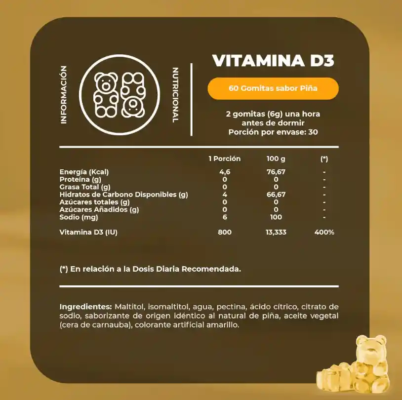 Gomita Vitamina D3 800 Iu 60 Unidades