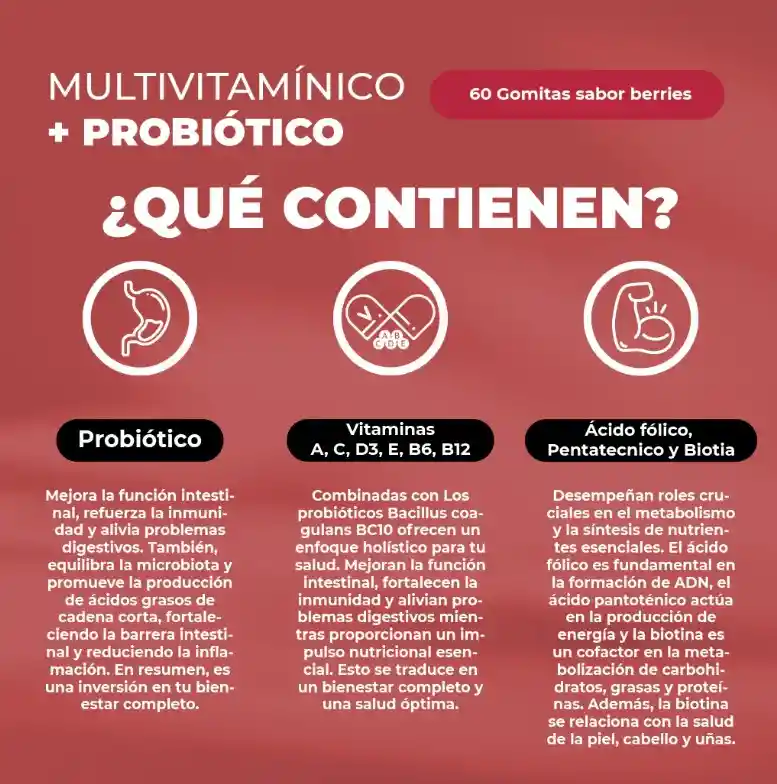 Gomitas Multivitamínico + Probióticos Y Biotina 60 Unidades