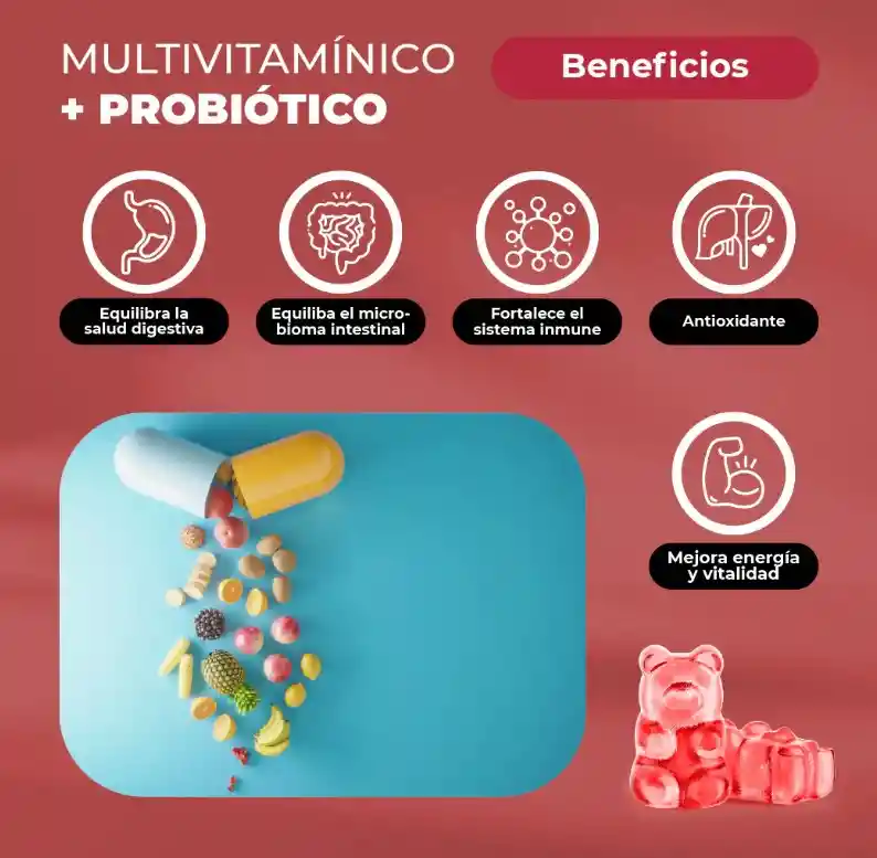 Gomitas Multivitamínico + Probióticos Y Biotina 60 Unidades