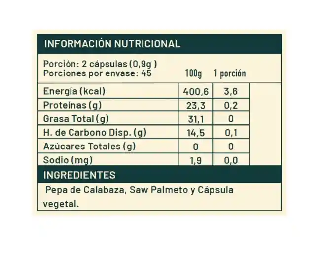 Pepa De Calabaza + Saw Palmeto 400mg