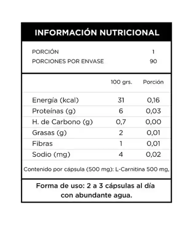 L-carnitina 90 Cápsulas 500 Mg