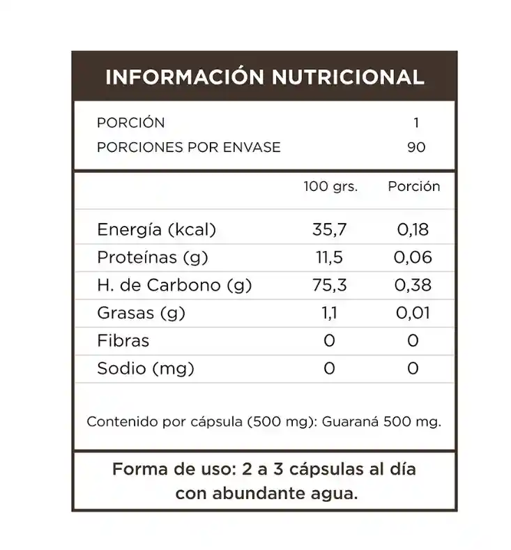 Guaraná 90 Cápsulas 500 Mg