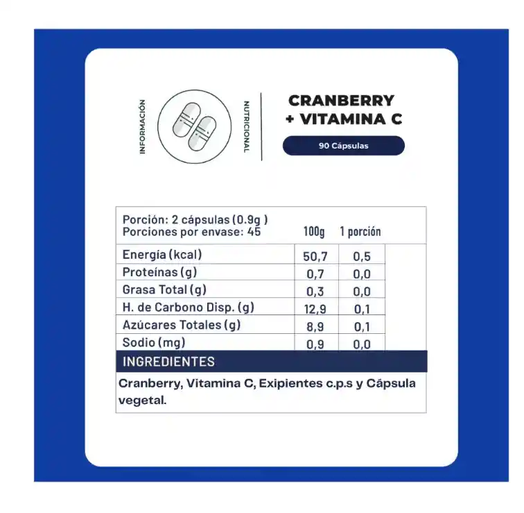 Cranberry + Vitamina C 90 Capsulas 450 Mg
