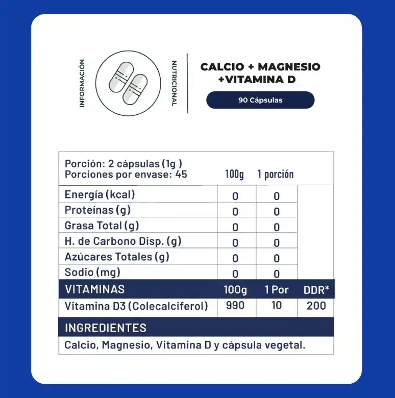 Calcio + Magnesio + Vitamina D 90 Capsulas