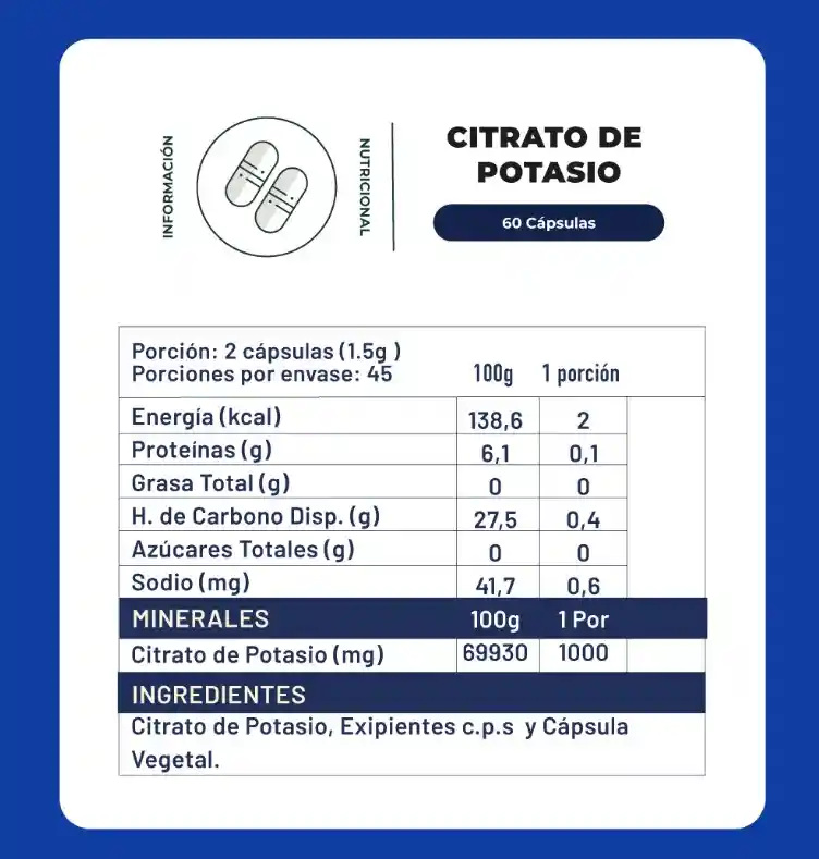 Citrato De Potasio 700 Mg 60 Capsulas