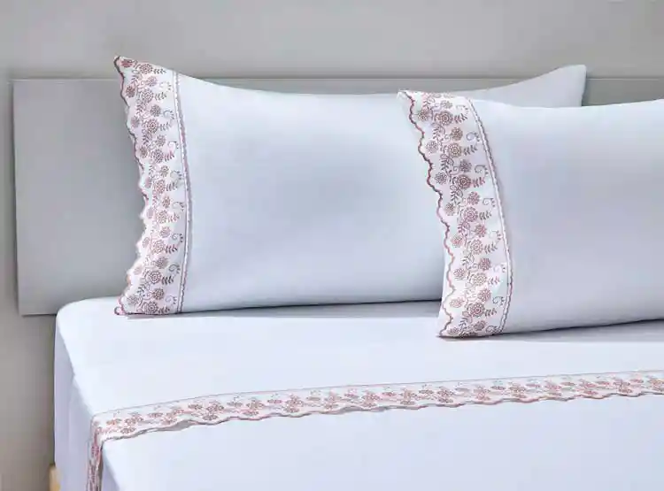 Juego De Sabanas Ripley Home Broderie Rosa Super King