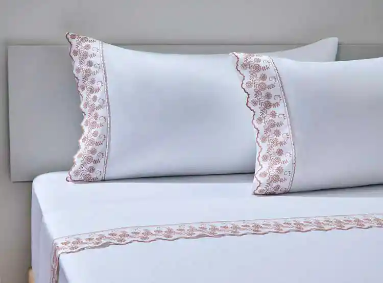 Juego De Sabanas Ripley Home Broderie Rosa 2 Pl