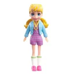 Mattel Polly Pocket Muñeca Polly Deporte Enterito Rayas Y Chaqueta Celeste