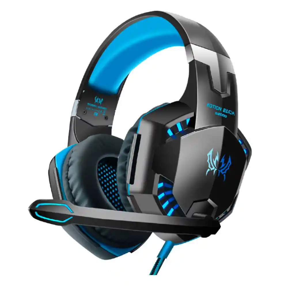 Auriculares Gamer Kotion Gamer G2000 Negro Y Azul Con Luz Led