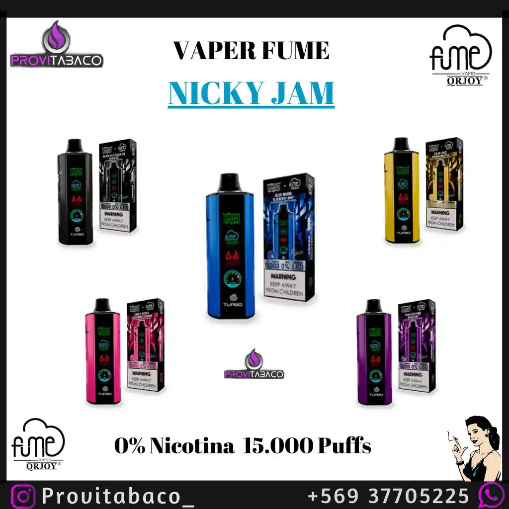 Vaper Fume Nicky Jam 15000 Puffs 0% Nicotina