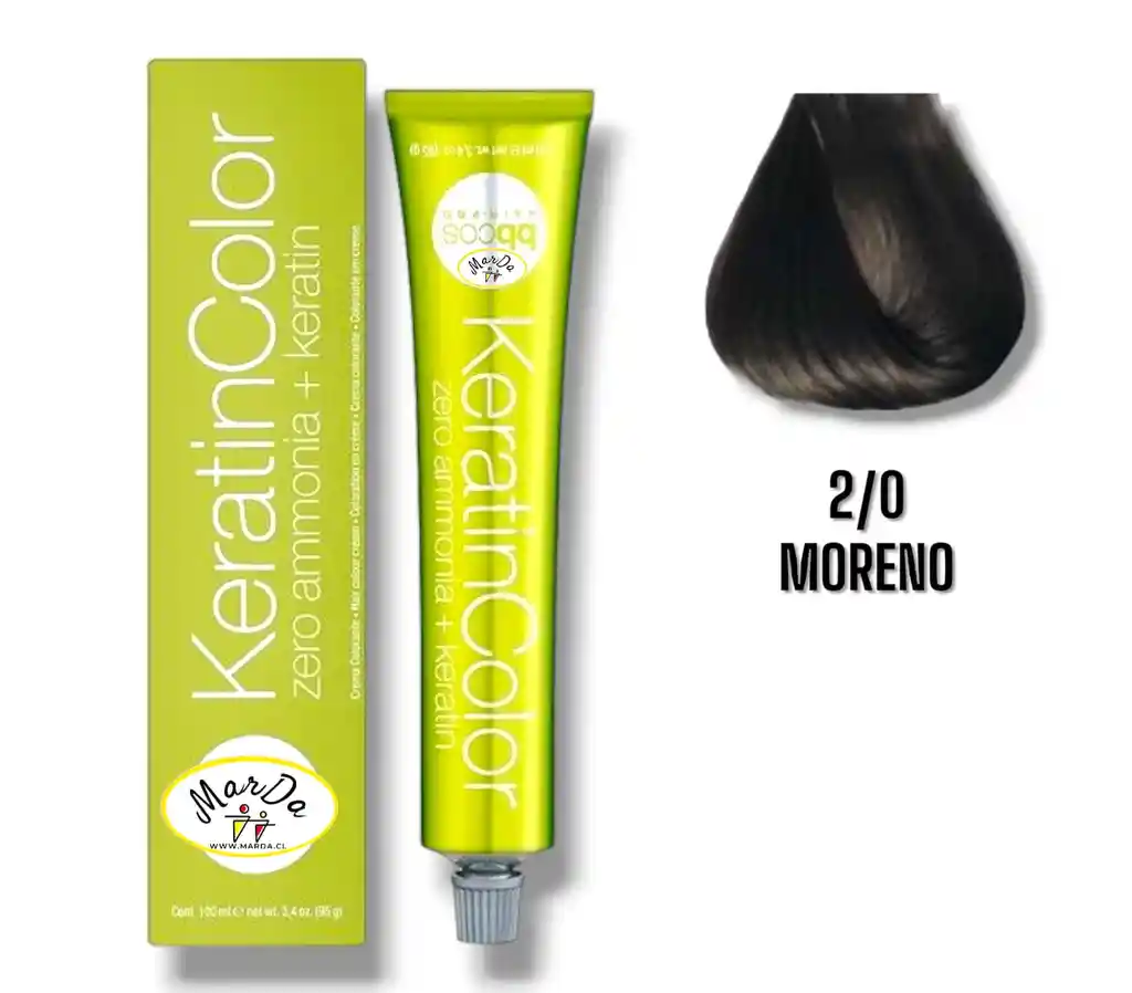 2/0 Moreno Tintura Keratincolor Sin Amoniaco + Keratina 100 Ml Bbcos