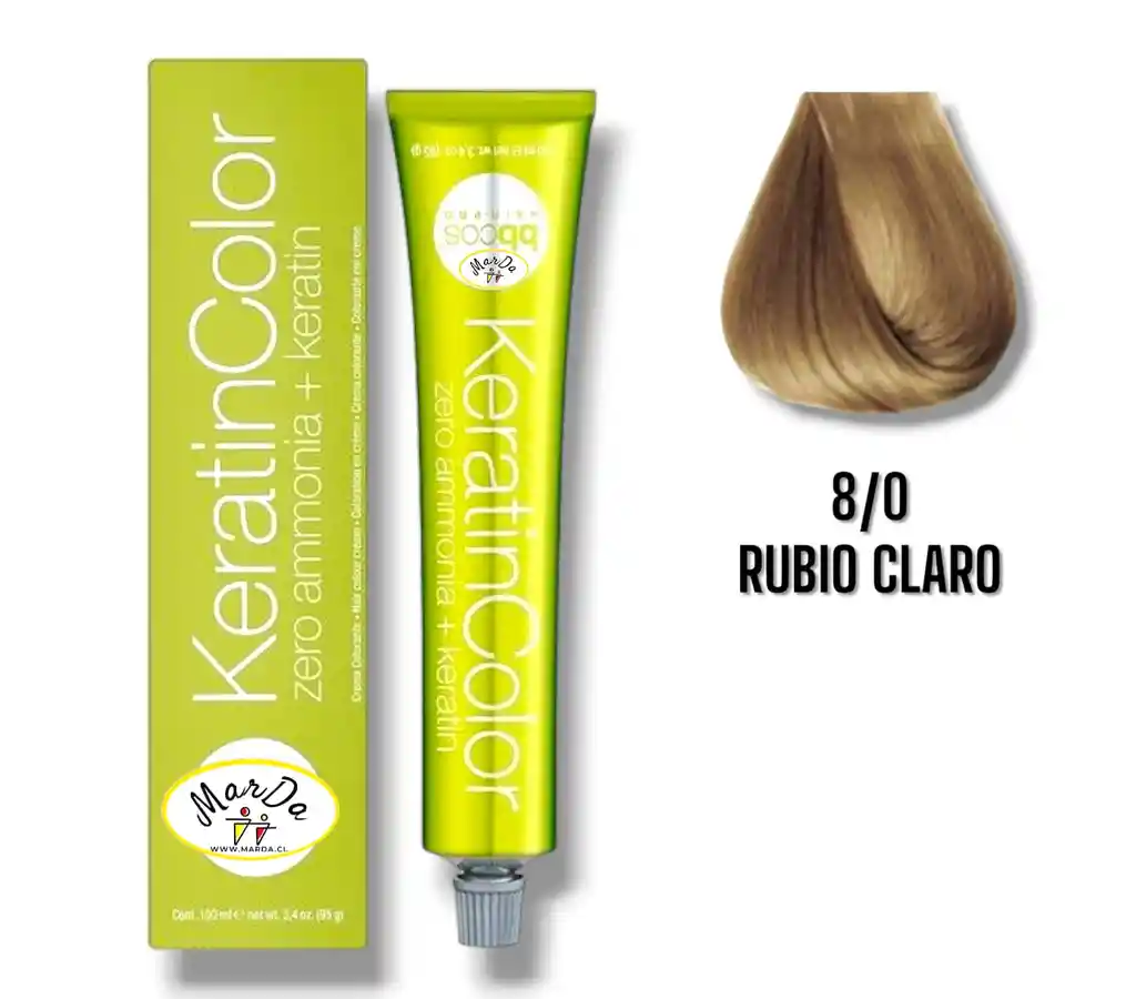 8/0 Rubio Claro Tintura Keratincolor Sin Amoniaco + Keratina 100 Ml Bbcos