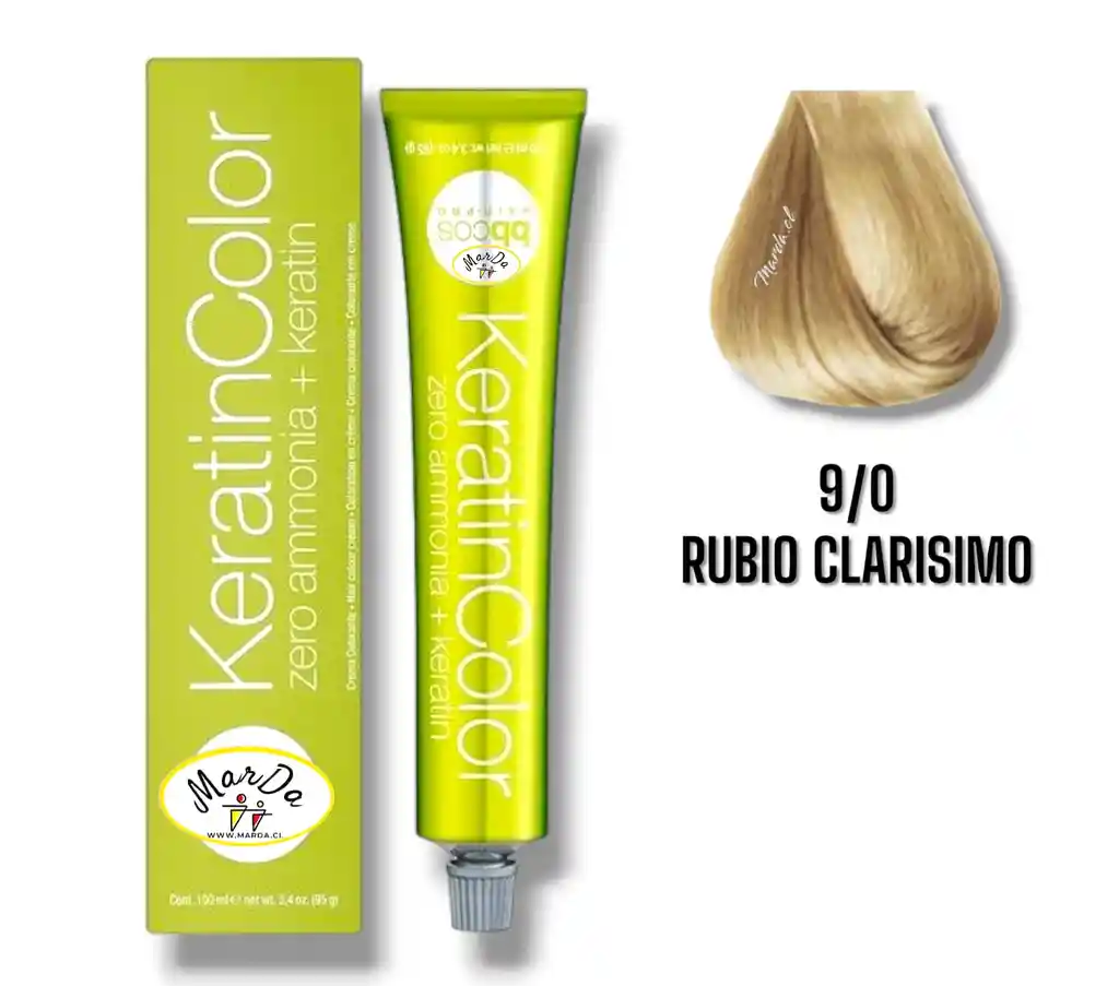 9/0 Rubio Clarisimo Tintura Keratincolor Sin Amoniaco + Keratina 100 Ml Bbcos