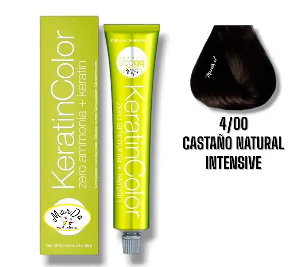 4/00 Castaño Natural Intensive Tintura Keratincolor Sin Amoniaco + Keratina 100 Ml Bbcos