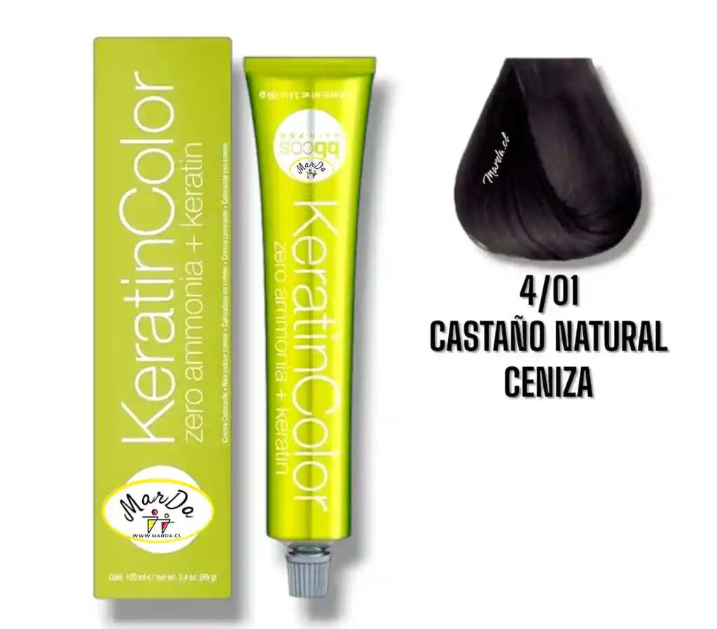 4/01 Castaño Natural Ceniza Tintura Keratincolor Sin Amoniaco + Keratina 100 Ml Bbcos