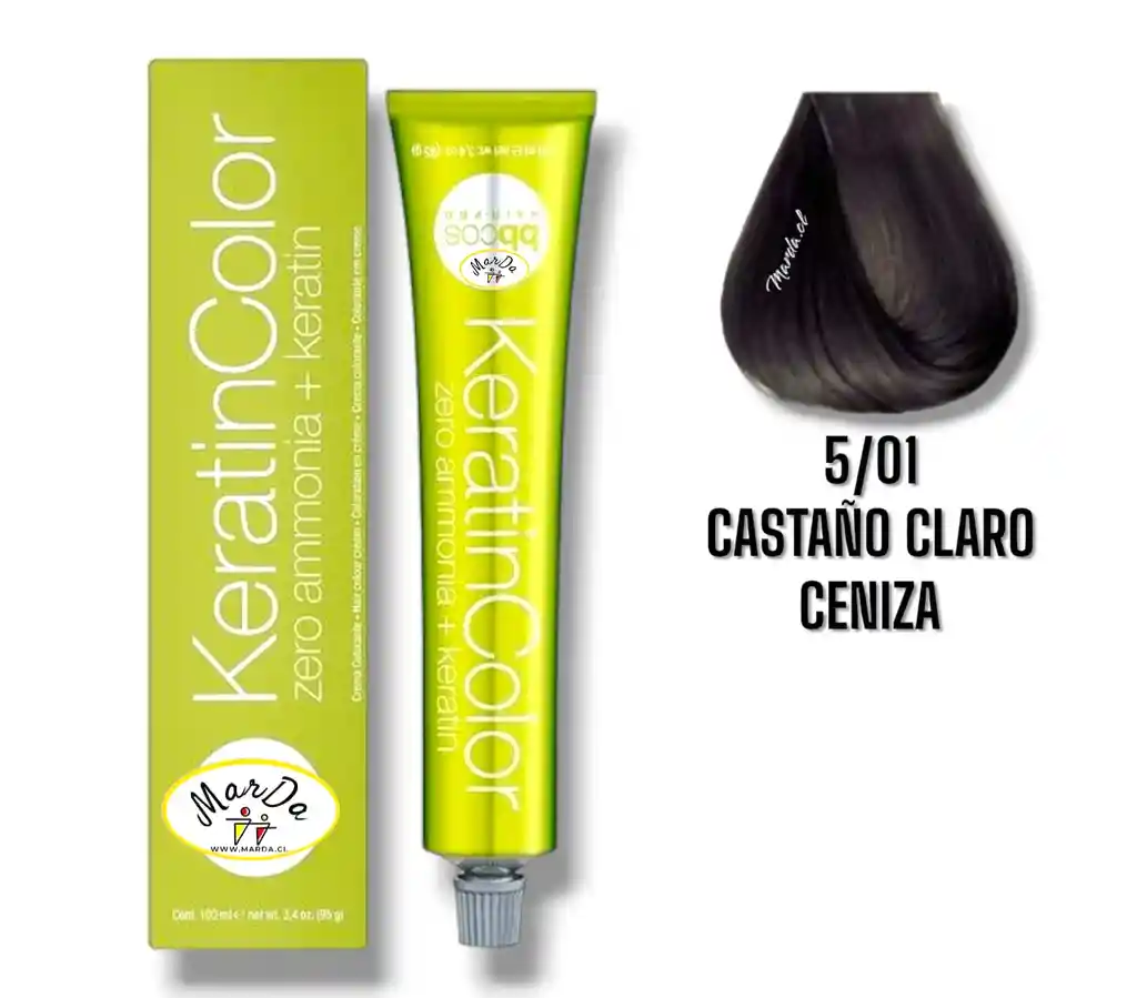 5/01 Castaño Claro Ceniza Tintura Keratincolor Sin Amoniaco + Keratina 100 Ml Bbcos