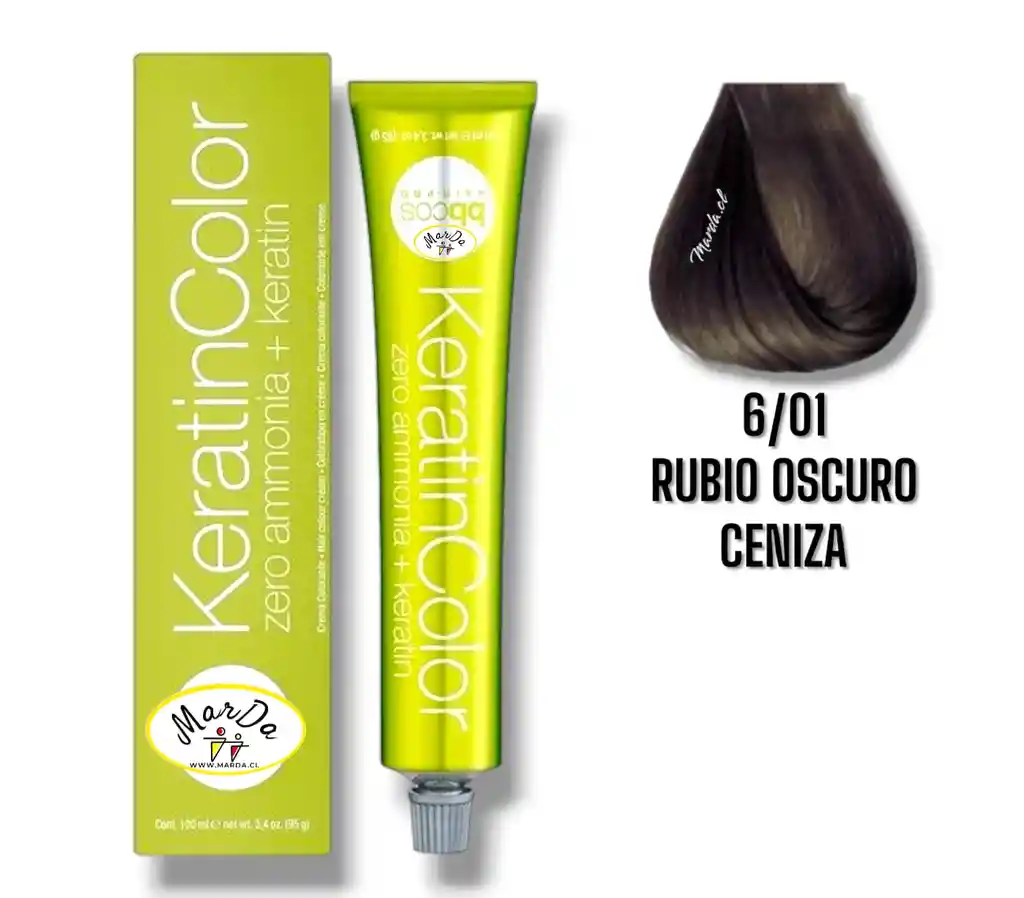 6/01 Rubio Oscuro Ceniza Tintura Keratincolor Sin Amoniaco + Keratina 100 Ml Bbcos