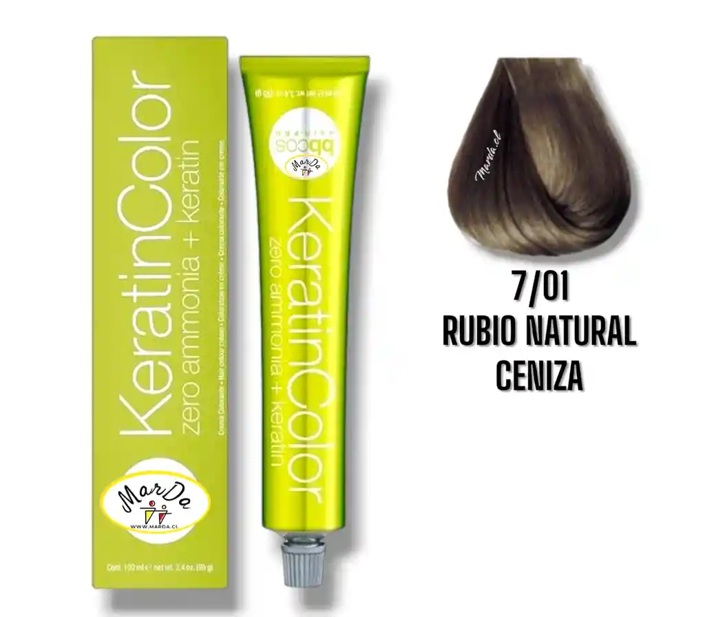 7/01 Rubio Natural Ceniza Tintura Keratincolor Sin Amoniaco + Keratina 100 Ml Bbcos