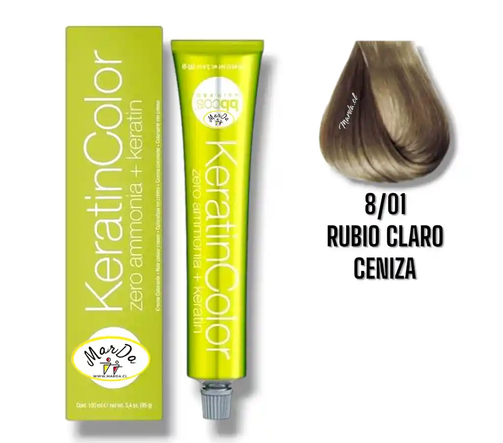 8/01 Rubio Claro Ceniza Tintura Keratincolor Sin Amoniaco + Keratina 100 Ml Bbcos