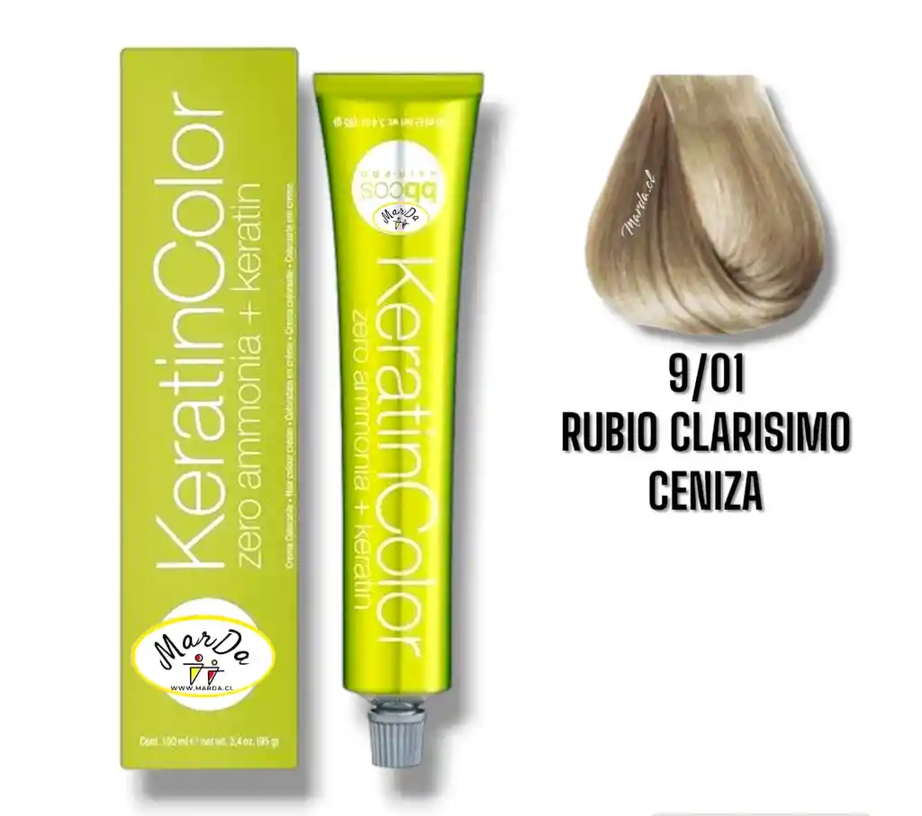 9/01 Rubio Clarisimo Ceniza Tintura Keratincolor Sin Amoniaco + Keratina 100 Ml Bbcos