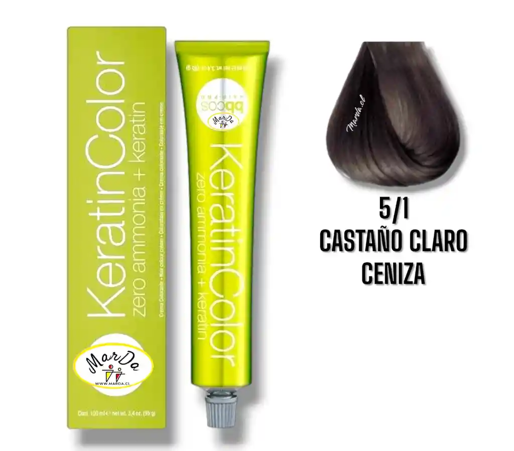 5/1 Castaño Claro Ceniza Tintura Keratincolor Sin Amoniaco + Keratina 100 Ml Bbcos