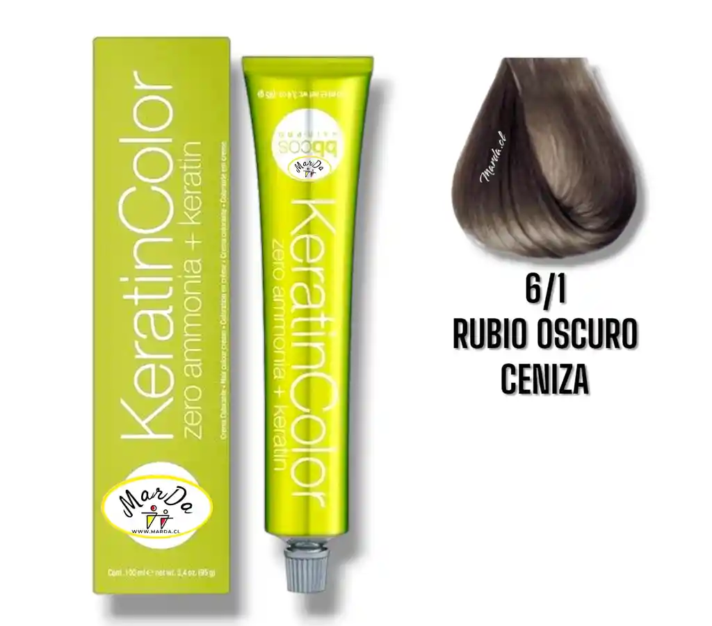 6/1 Rubio Oscuro Ceniza Tintura Keratincolor Sin Amoniaco + Keratina 100 Ml Bbcos