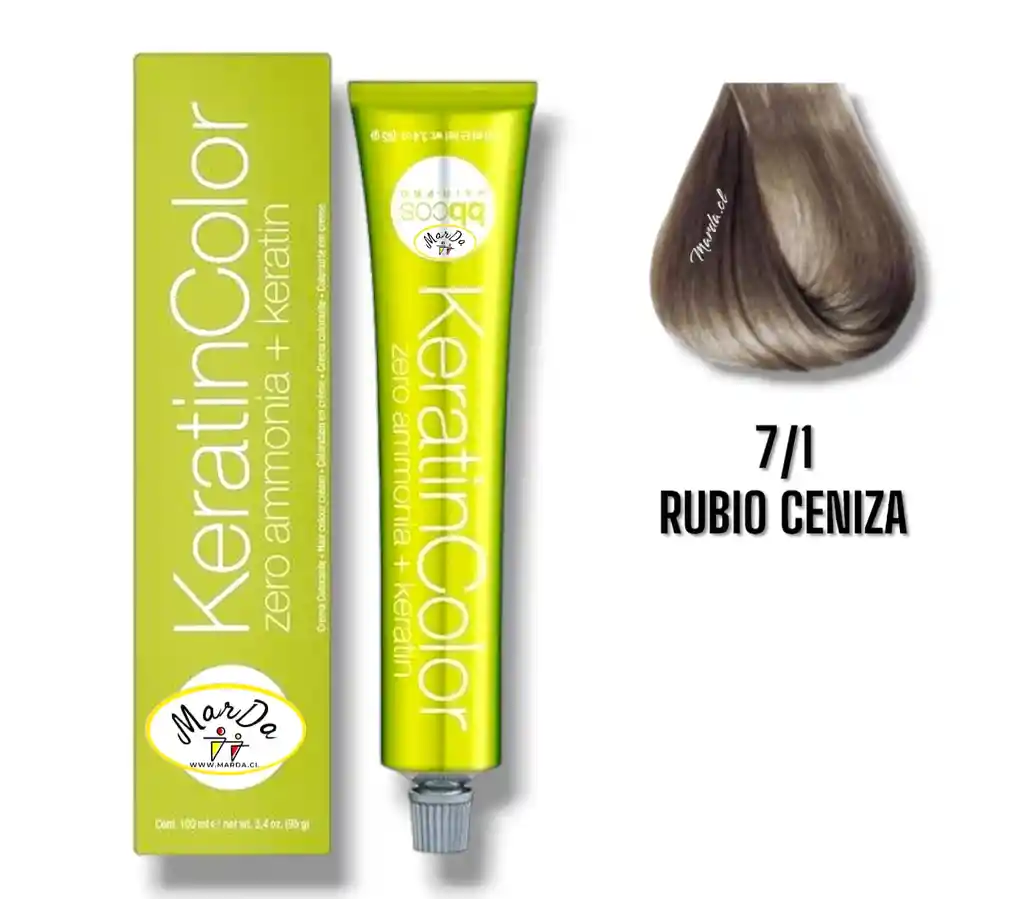 7/1 Rubio Ceniza Tintura Keratincolor Sin Amoniaco + Keratina 100 Ml Bbcos