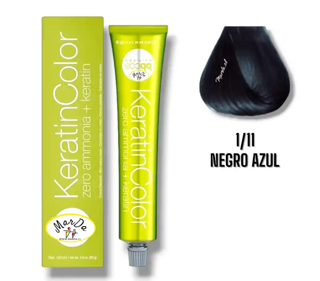 1/11 Negro Azul Tintura Keratincolor Sin Amoniaco + Keratina 100 Ml Bbcos