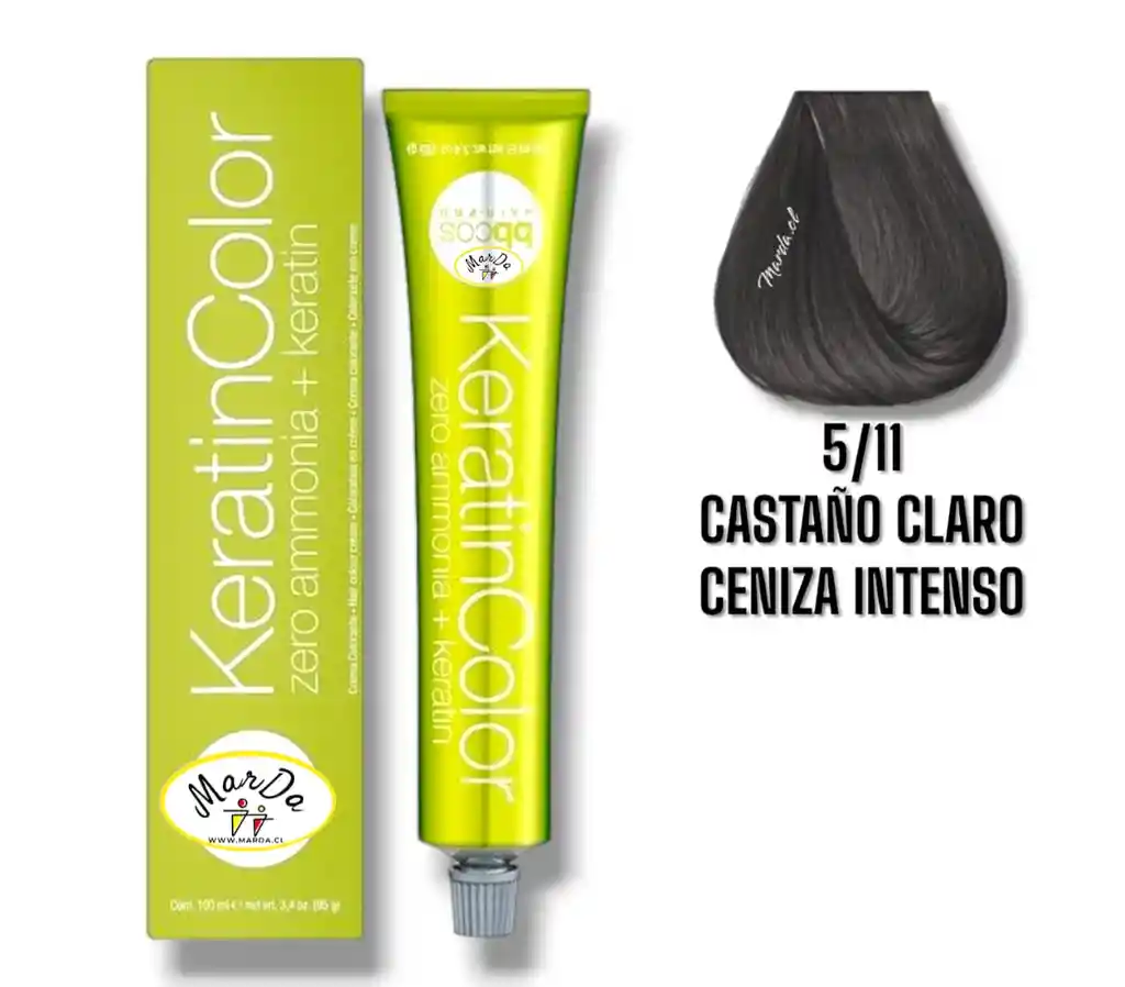 5/11 Castaño Claro Ceniza Intenso Tintura Keratincolor Sin Amoniaco + Keratina 100 Ml Bbcos