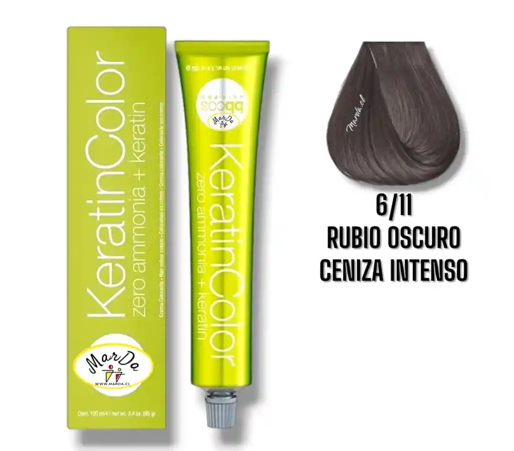 6/11 Rubio Oscuro Ceniza Intenso Tintura Keratincolor Sin Amoniaco + Keratina 100 Ml Bbcos