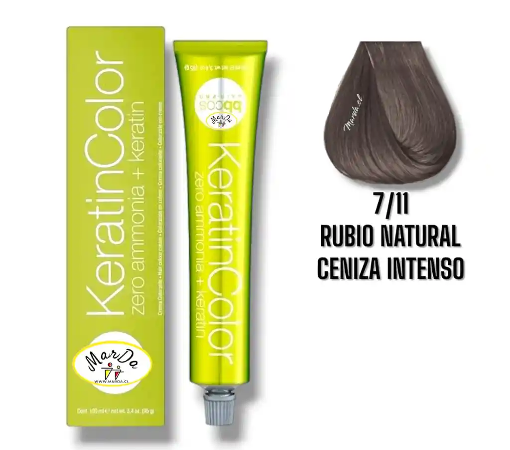 7/11 Rubio Natural Ceniza Intenso Tintura Keratincolor Sin Amoniaco + Keratina 100 Ml Bbcos