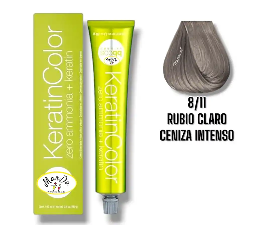 8/11 Rubio Claro Ceniza Intenso Tintura Keratincolor Sin Amoniaco + Keratina 100 Ml Bbcos