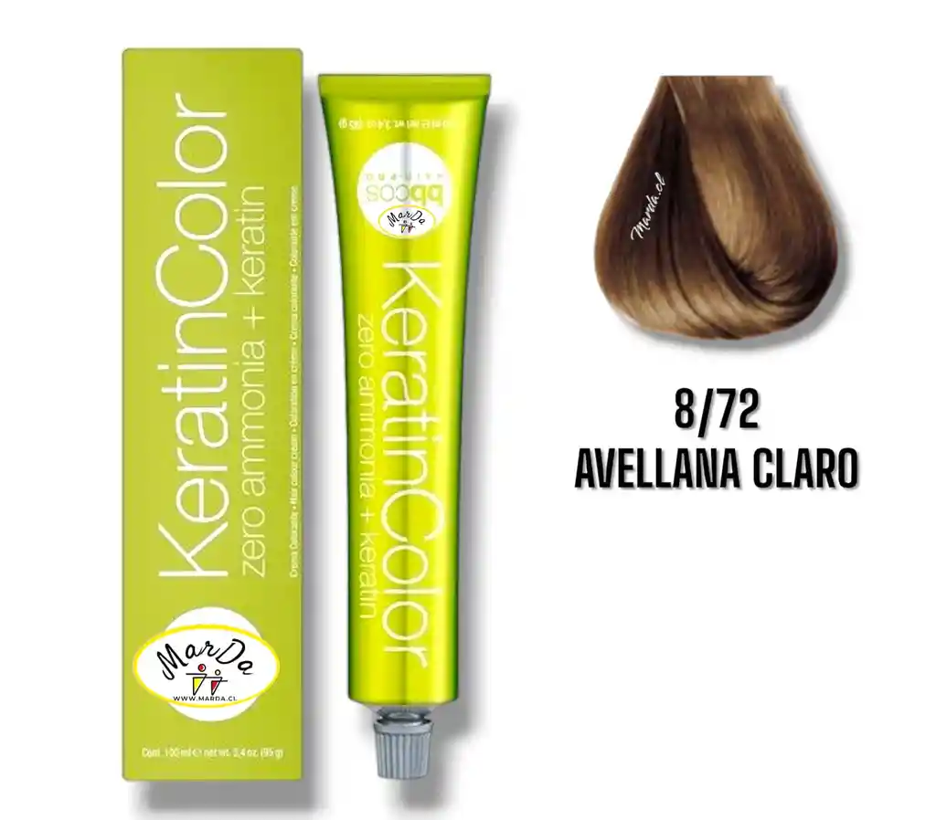 8/72 Avellana Claro Tintura Keratincolor Sin Amoniaco + Keratina 100 Ml Bbcos