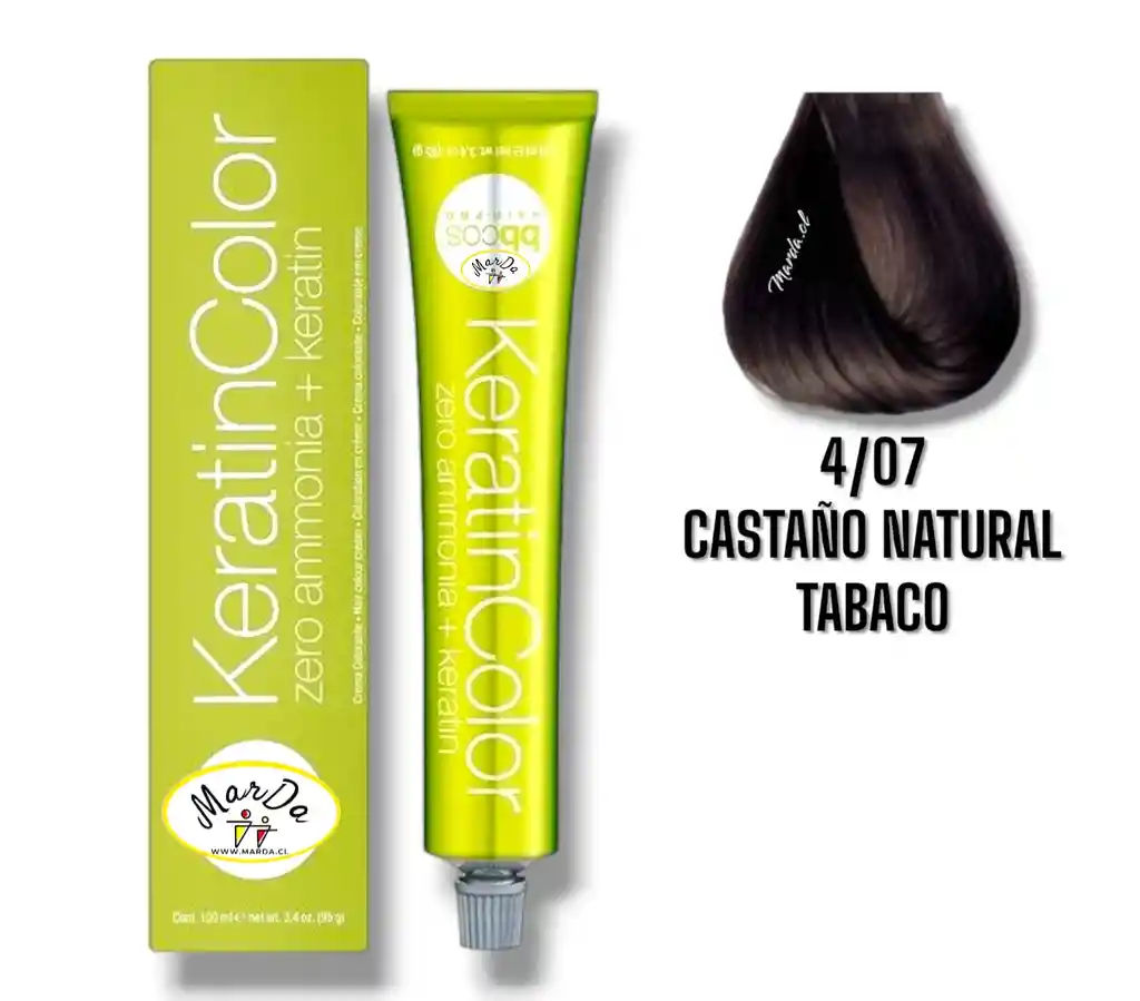 4/07 Castaño Natural Tabaco Tintura Keratincolor Sin Amoniaco + Keratina 100 Ml Bbcos