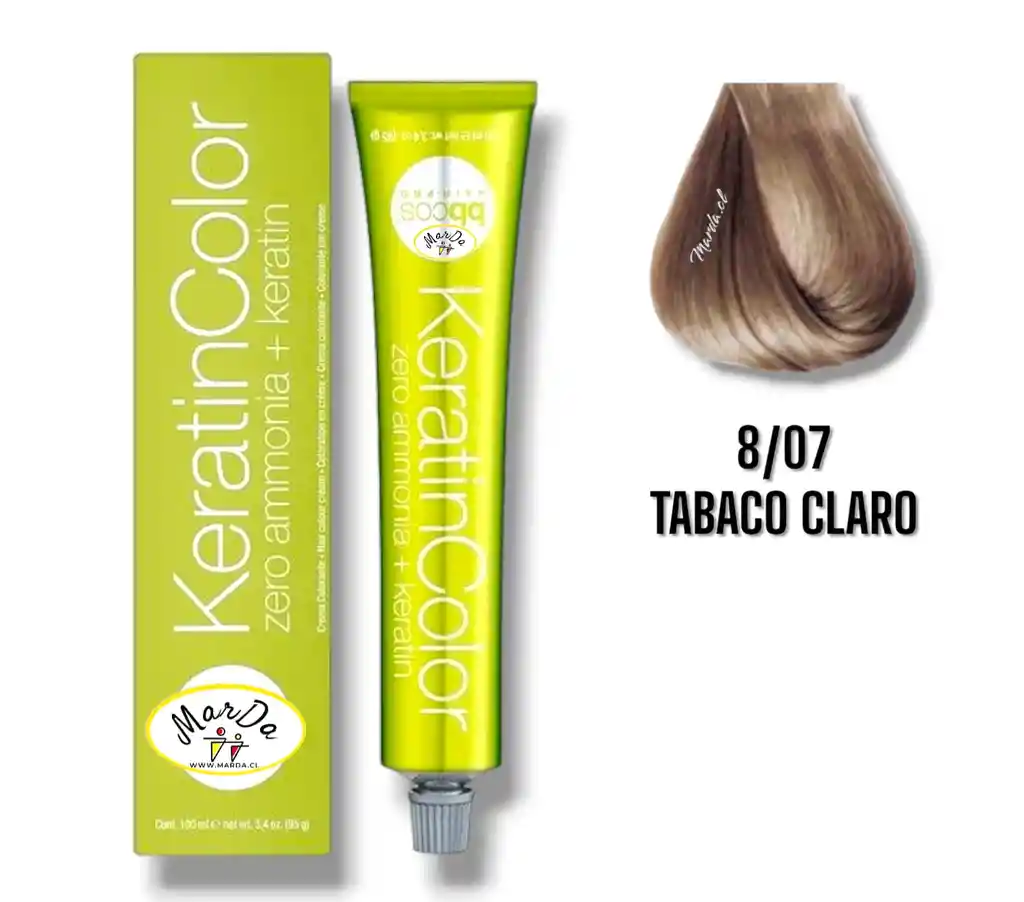 8/07 Tabaco Claro Tintura Keratincolor Sin Amoniaco + Keratina 100 Ml Bbcos