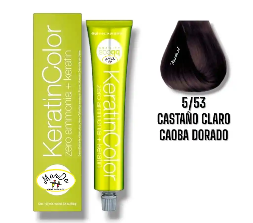 5/53 Castaño Claro Caoba Dorado Tintura Keratincolor Sin Amoniaco + Keratina 100 Ml Bbcos