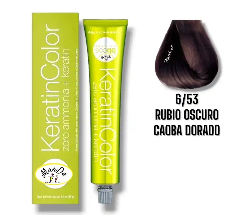 6/53 Rubio Oscuro Caoba Dorado Tintura Keratincolor Sin Amoniaco + Keratina 100 Ml Bbcos