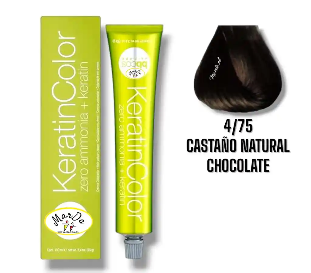 4/75 Castaño Natural Chocolate Tintura Keratincolor Sin Amoniaco + Keratina 100 Ml Bbcos