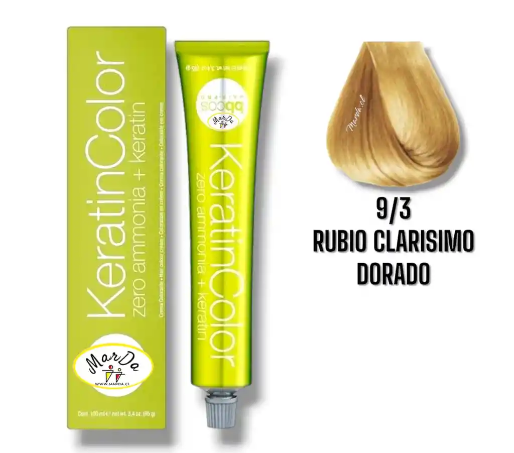 9/3 Rubio Clarisimo Dorado Tintura Keratincolor Sin Amoniaco + Keratina 100 Ml Bbcos