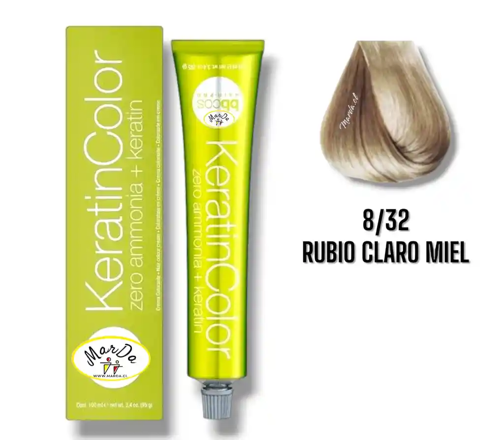 8/32 Rubio Claro Miel Tintura Keratincolor Sin Amoniaco + Keratina 100 Ml Bbcos