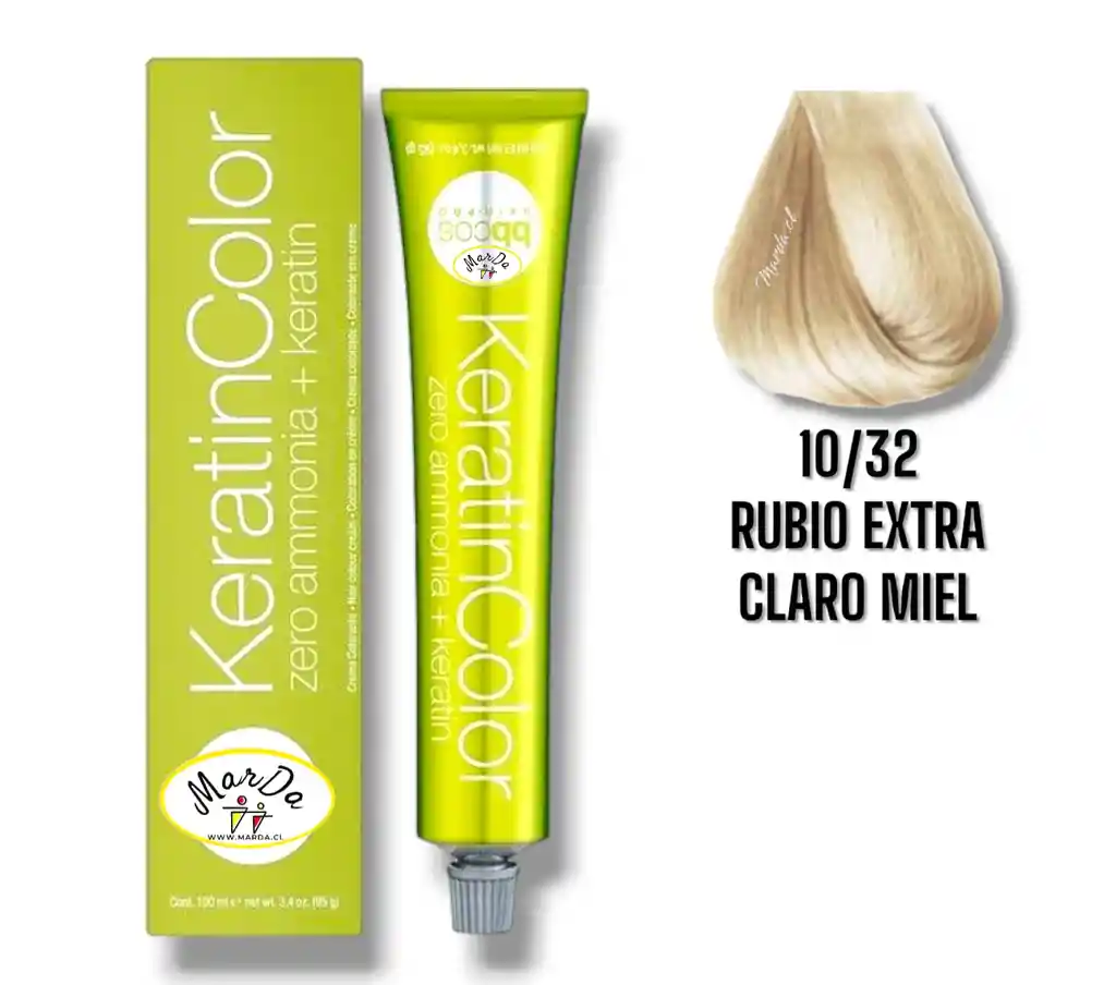 10/32 Rubio Extra Claro Miel Tintura Keratincolor Sin Amoniaco + Keratina 100 Ml Bbcos