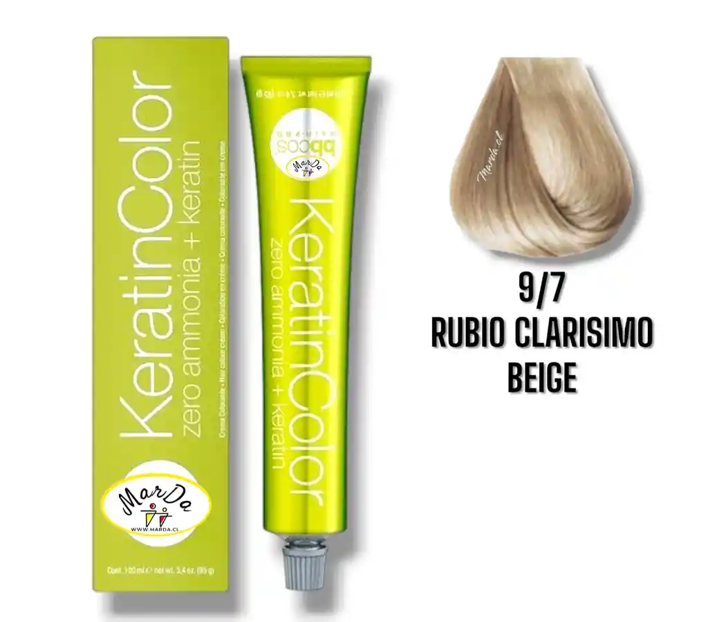 9/7 Rubio Clarisimo Beige Tintura Keratincolor Sin Amoniaco + Keratina 100 Ml Bbcos