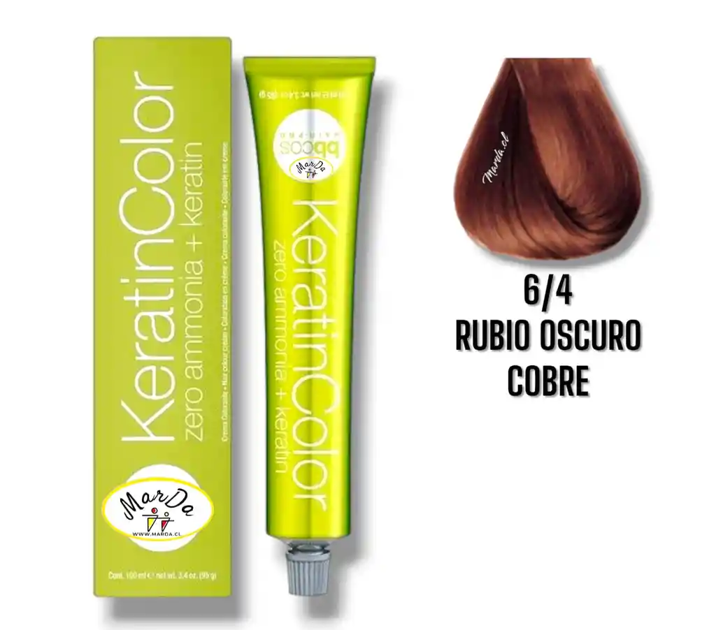 6/4 Rubio Oscuro Cobre Tintura Keratincolor Sin Amoniaco + Keratina 100 Ml Bbcos