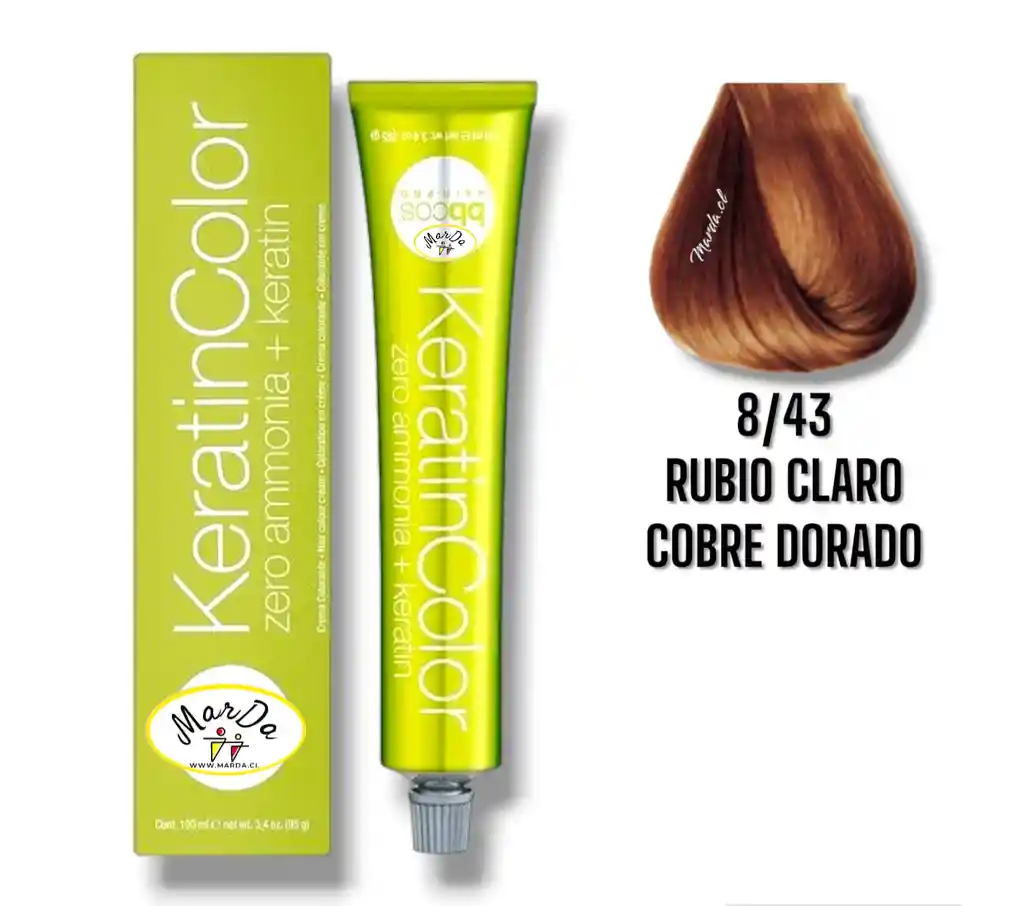 8/43 Rubio Claro Cobre Dorado Tintura Keratincolor Sin Amoniaco + Keratina 100 Ml Bbcos