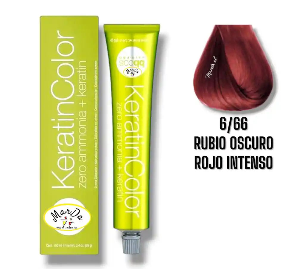 6/66 Rubio Oscuro Rojo Intenso Tintura Keratincolor Sin Amoniaco + Keratina 100 Ml Bbcos