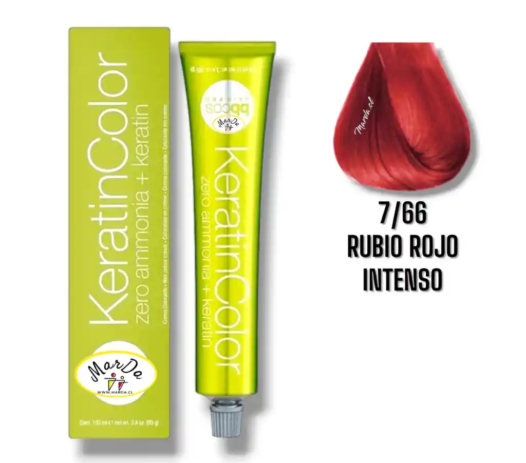 7/66 Rubio Rojo Intenso Tintura Keratincolor Sin Amoniaco + Keratina 100 Ml Bbcos