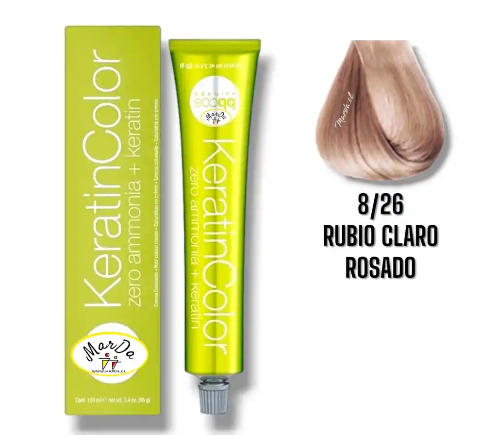 8/26 Rubio Claro Rosado Tintura Keratincolor Sin Amoniaco + Keratina 100 Ml Bbcos